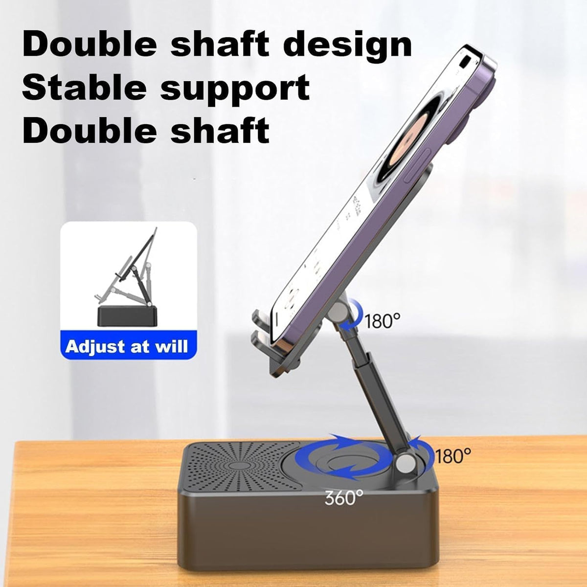 360° Rotating Phone Stand with Built-in Wireless Speaker
