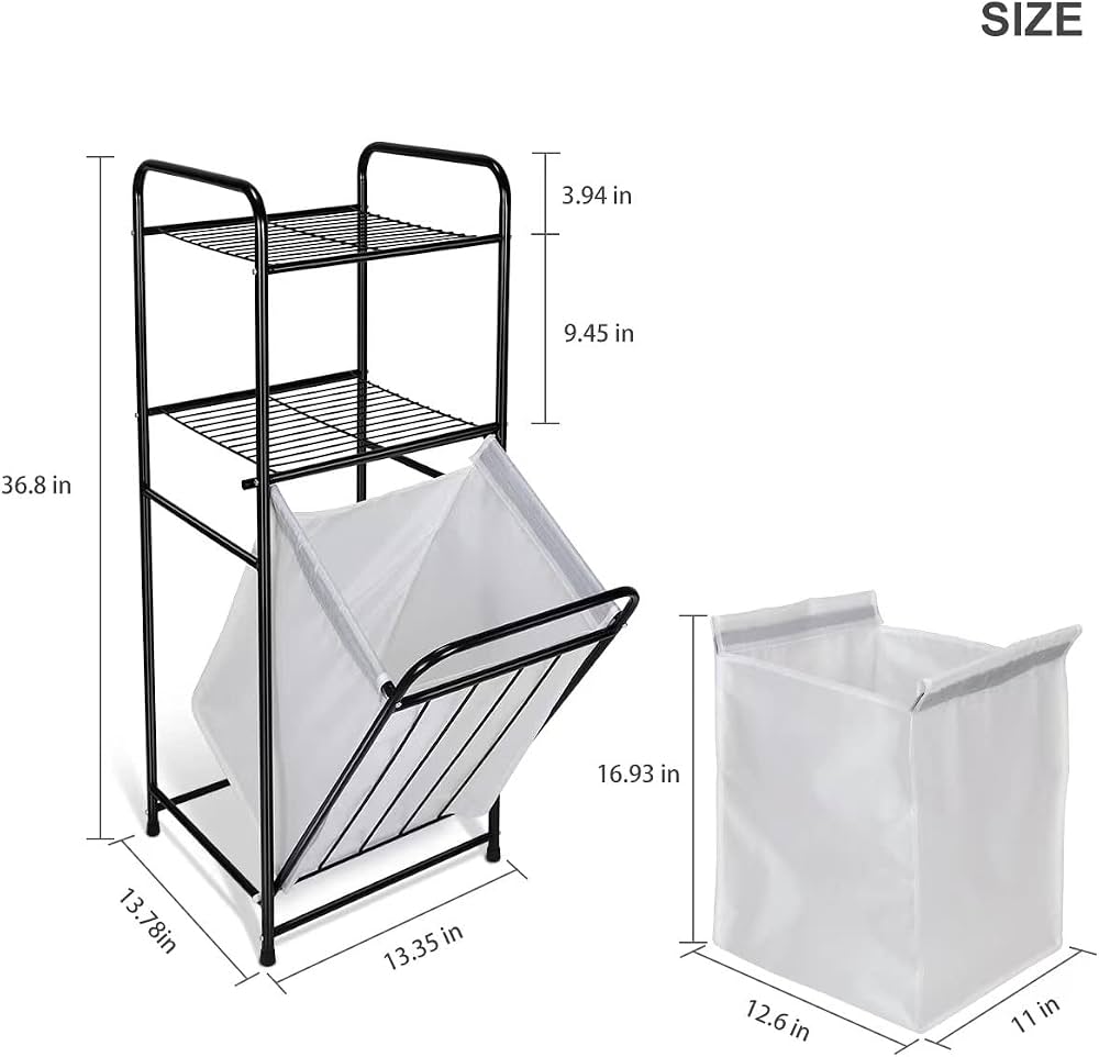 Modern 3-Tier Laundry Storage Rack with Laundry Basket