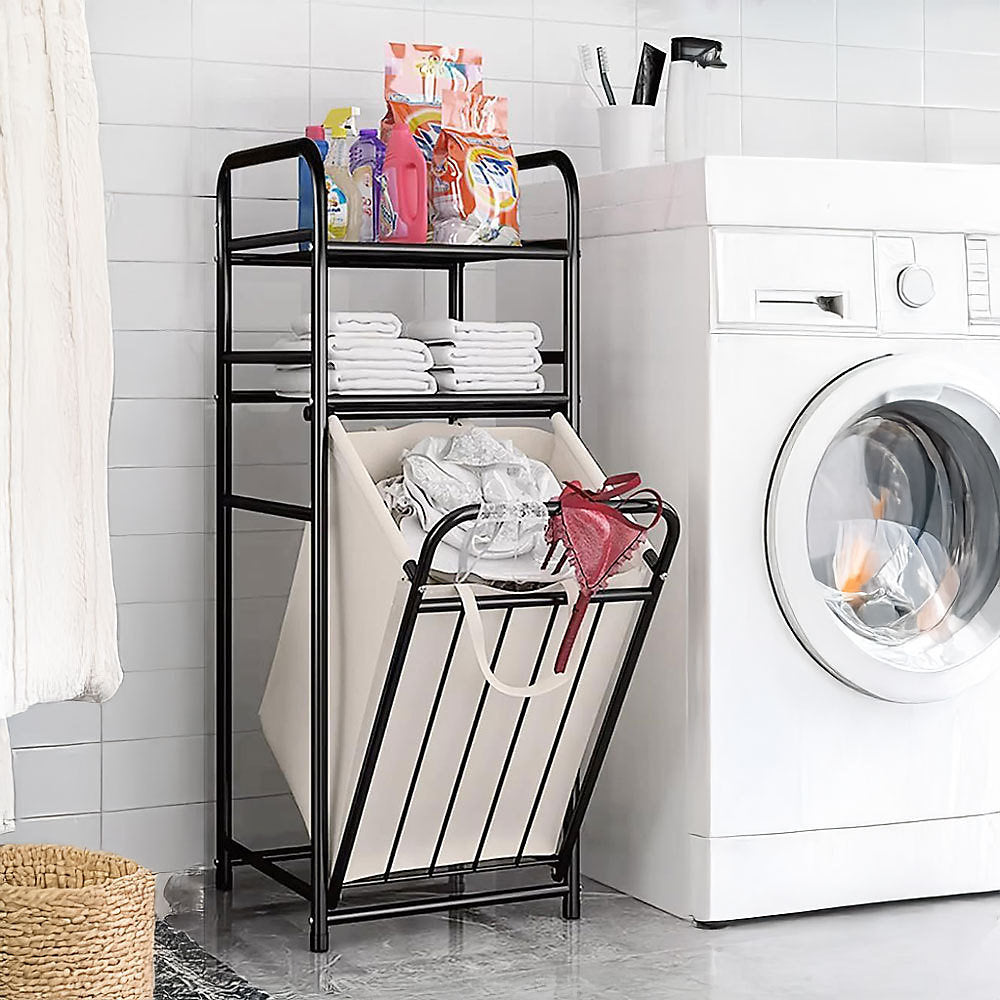 Modern 3-Tier Laundry Storage Rack with Laundry Basket