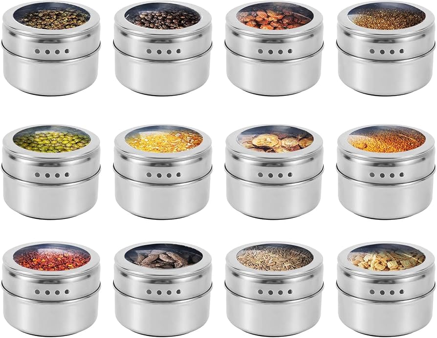 Magnetic Spice Storage Jars Set – Stainless Steel Wall-Mounted Containers