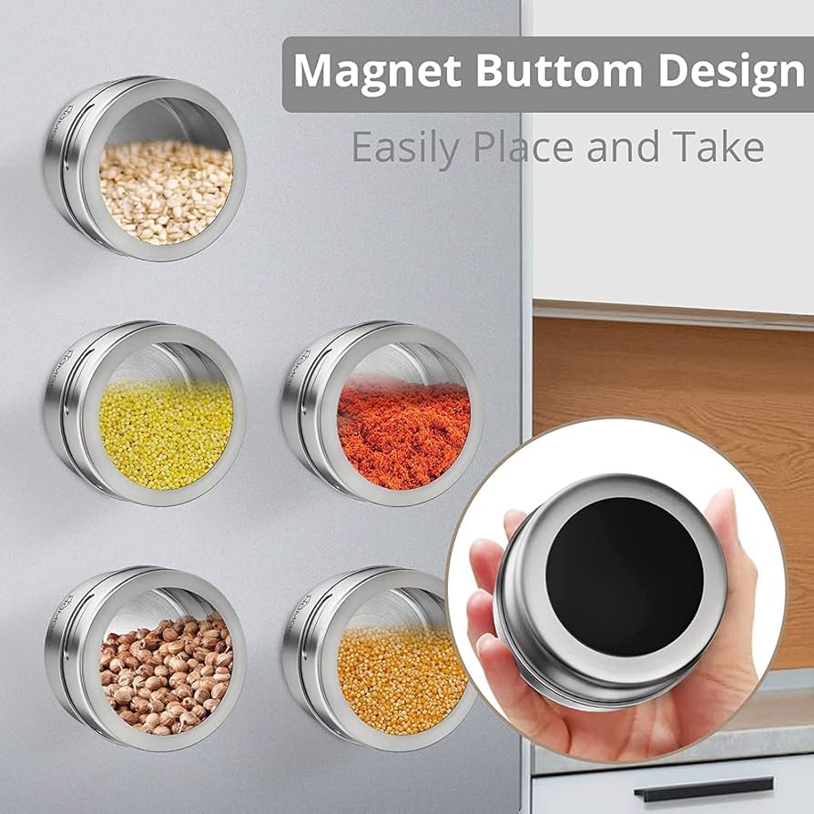 Magnetic Spice Storage Jars Set – Stainless Steel Wall-Mounted Containers
